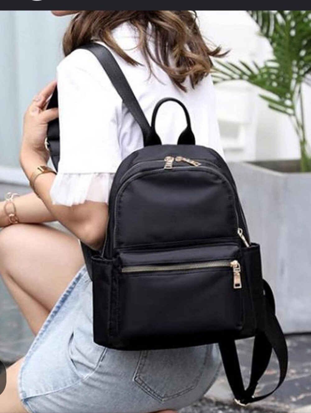Back Pack Black With Lots If Sections Gold Hardware Good Size Like New